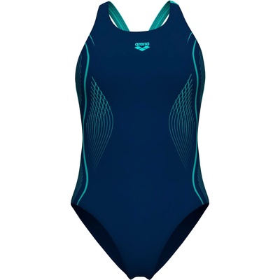 arena Дамски бански костюм Arena Women's Grid Swimsuit V Back Graphic Swimsuit - Navy / Water - размер 36 (EU) (150-5856-0212)