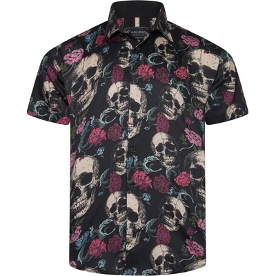KAM pánská košile Floral Skull Print černá