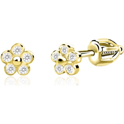 Duppi detské náušnice nezábudky DU 70549 zo žltého zlata s kamienkami bielymi zapínanie balónik