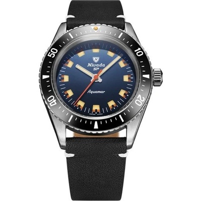 Nivada Grenchen Aquamar Blue - Black Leather White stitching