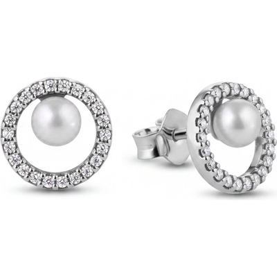 Pandora Strieborné náušnice s pravou perlou Timeless 293154C01