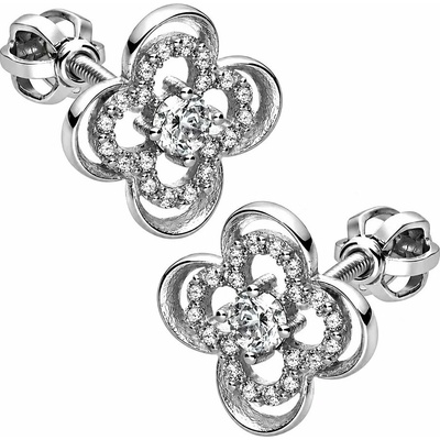 Zlaton Náušnice bílé zlato květina se zirkony pecky 0.9cm 1.85g N13112501660
