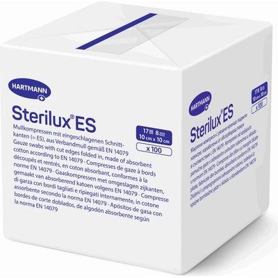 STERILUX ES kompres nesterilný so založenými okrajmi 17 vlákien 8 vrstiev 10 x 10 cm 100 ks