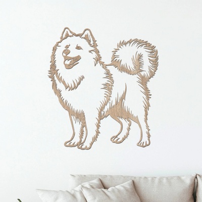 dřevo života Dřevěný obraz psa SAMOJED Rozměry (cm): 54x60, Zvolte barvu dekoru: Dub Sonoma