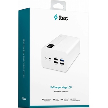 Image 1 of Ttec Портативна батерия ttec - ReCharger Mega LCD, 50000 mAh, бяла (8694470828985)