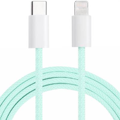 Сплетен кабел за зареждане и пренос на данни PD 20W USB-C / Lightning за iPhone / iPad / iPod / AirPods - 1 m - зелен (55347)