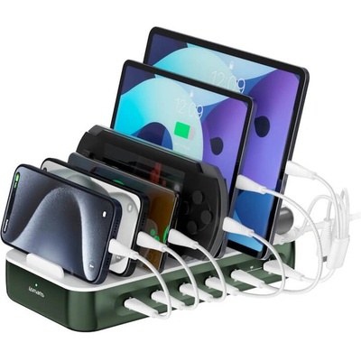 Док станция с 5xUSB-C и 1xUSB-A гнезда за зареждане таблети и смартфони - 4smarts Team Charging Station 100W (зелен) (541282)