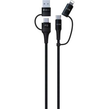 DEVIA EXTREME кабел за данни 4в1 Type-C/USB - светкавица/Type-C, 150 см, ЧЕРЕН ST351167 (ST351167)