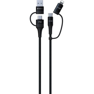 DEVIA EXTREME кабел за данни 4в1 Type-C/USB - светкавица/Type-C, 150 см, ЧЕРЕН ST351167 (ST351167)