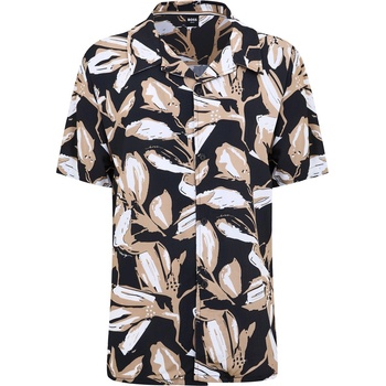 HUGO BOSS Риза с къс ръкав Boss Mens BOSS Bodywear Beach Patterned Short Sleeve Shirt - Black