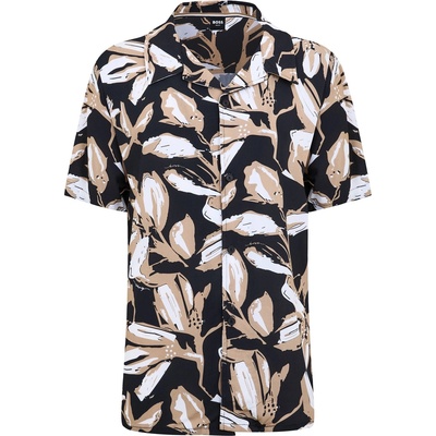 HUGO BOSS Риза с къс ръкав Boss Mens BOSS Bodywear Beach Patterned Short Sleeve Shirt - Black