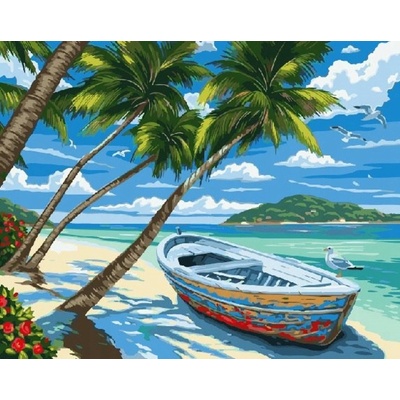Norimpex - Puzzle Diamant painting: Beach with palm trees and a boat 30x40cm - 1 - 39 piese