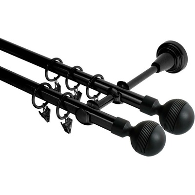 OK-GarnýžeCZ Garnýž kovová dvouřadá 19mm Gabi double černá 290 cm do stěny / kroužky s žabkou