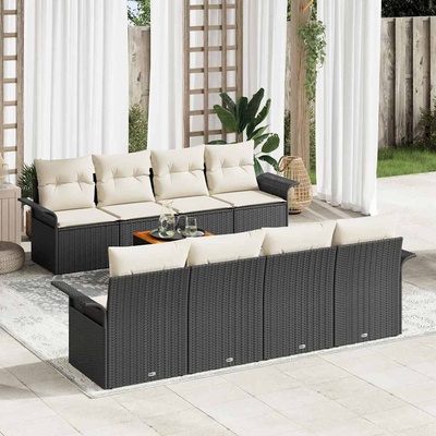 vidaXL Градински Софа Комплект с възглавница 9 pcs Черно полиратан (3347299)