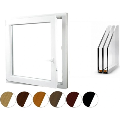 Aluplast Jednokřídlé okno otvíravé a sklopné, 800-890 x 800-890 mm ořech levé Trojsklo Ug=0,7