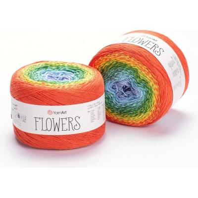 Yarn Art příze Flowers 255 lila, modrá, jarní zelená, žlutá, oranžová