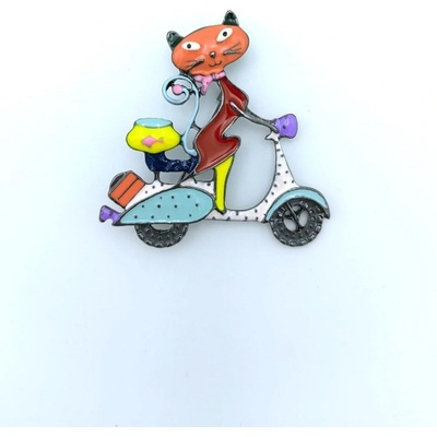 Phoenix brož Kočka na skútru oranžová 1427111734