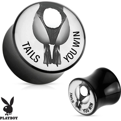 Šperky Eshop Akrylový sedlový plug do ucha Playboy Tails You Win černý X38.19