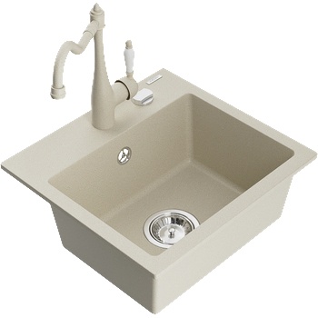 Mexen Milo гранитна мивка с 1 отделение с кухненски смесител Carla, бежов - 6505-69-670700-69 (6505-69-670700-69)