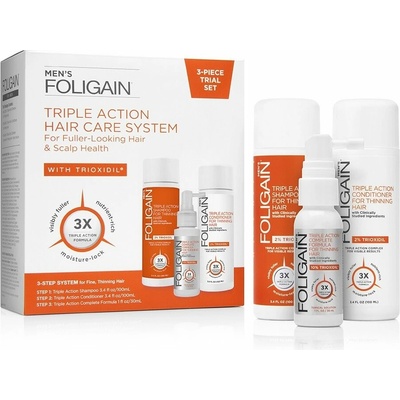 Foligain súprava proti padaniu vlasov Triple Action šampón 100 ml + kondicionér 100 ml + sérum 30 ml darčeková sada