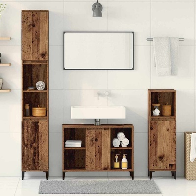 vidaXL Комплект мебели за баня 3 pcs Старо дърво Инженерно дърво (3415718)
