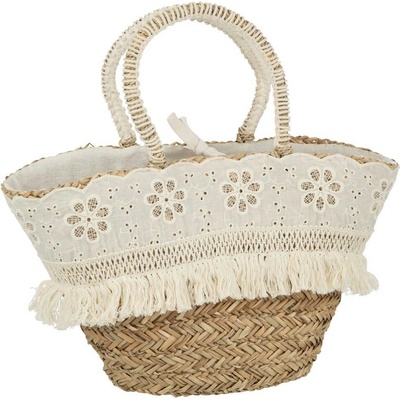 Plážová taška z morskej trávy s kvietkovou čipkou Beach Bag Lace 57*19*29cm J-Line by Jolipa