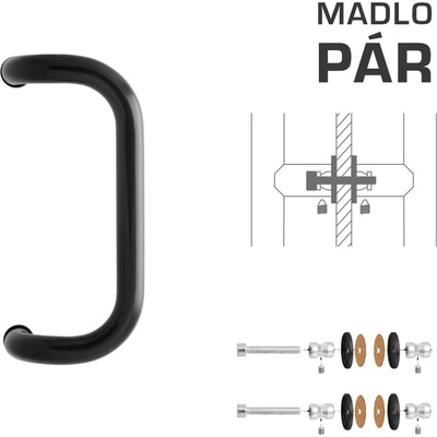 Vyosené madlo na dvere WA - MADLO M2 WA/A-S-SKLO pár CIM - čierna matná (RAL 9005) | MP-KOVANIA.sk