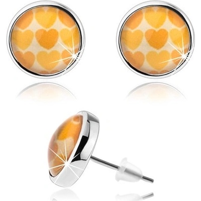 Šperky eshop cabochon vypouklé čiré sklo žlutá a oranžová srdíčka SP75.13