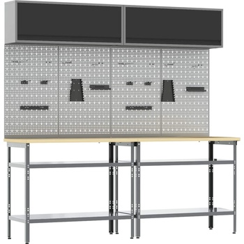 vidaXL Комплект работна маса с рафт със съхранение Сив Стомана (3321504)