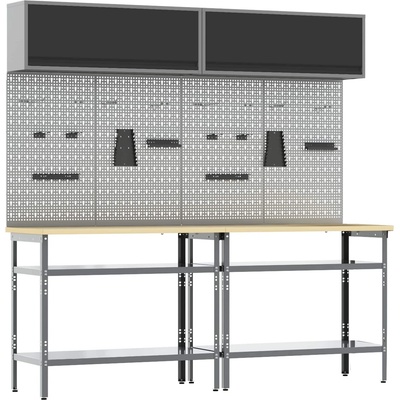 vidaXL Комплект работна маса с рафт със съхранение 8 pcs Черен и Сив (3321504)