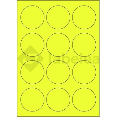 Labelea Samolepiace etikety kruh 60x60 mm signálne farebné papierové, na hárku A4, pre laserovú tlač, Farba etikiet Signálna žltá, Počet hárkov v balení 100 EPY999060SY012S