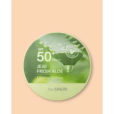 The Saem Jeju Fresh Aloe Cooling Cushion dlouhotrvající make-up v houbičce SPF50+ se zklidňující účinkem Natural Beige 12 g