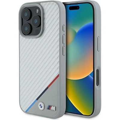 BMW BMW M Carbon Tricolor Line MagSafe калъф за iPhone 16 Pro, сив