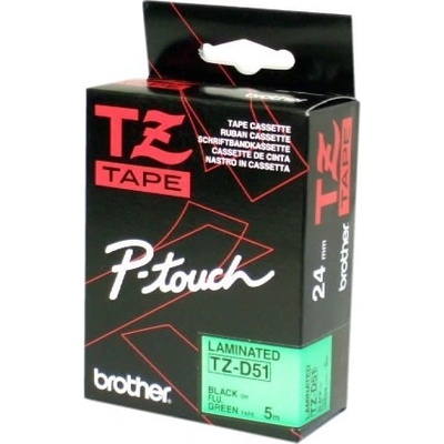 Brother TZ-D51 / TZe-D51, 5mm, черен печат/зелен фон, оригинална лента (TZED51)