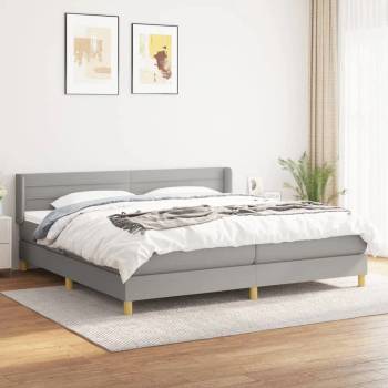 vidaXL Боксспринг легло с матрак, светлосиво, 200x200 см, плат (3130377)