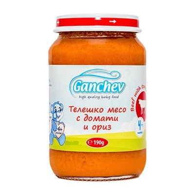 Ganchev Пюре Ganchev - Телешко месо с домати и ориз, 190 g (18095)