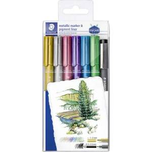 STAEDTLER Декоративен маркер, 1-2 мм, конусовиден, staedtler "8323", 6 различни цвята металик, с черно мастило Маркер 8323-swp6p (8323-swp6p)