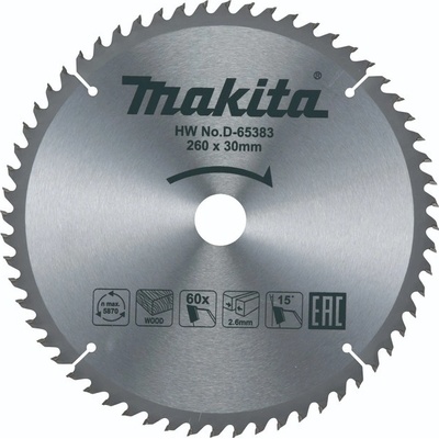 MAKITA Kotúč pílový D 260 x 30 mm na drevo (60 HM zubov) 2.6 mm rez - D-65383