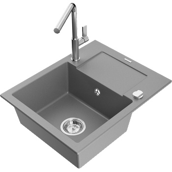 Mexen Enzo гранитна мивка с 1 отделение с отцедник и кухня батерия Flora, сива - 6506-71-670401-00 (6506-71-670401-00)