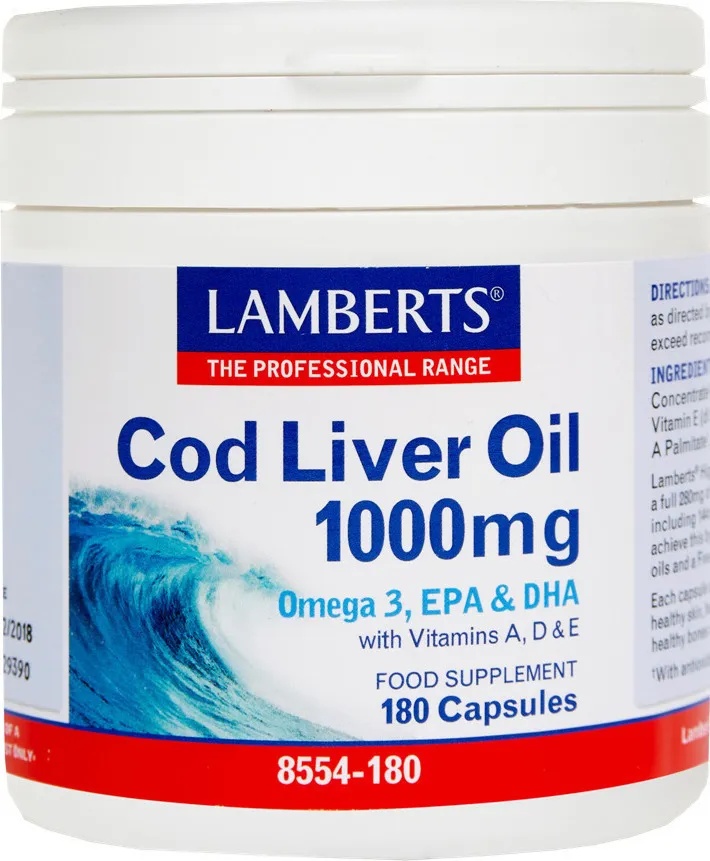 LAMBERTS Хранителна добавка Масло от Треска , Lamberts Cod Liver Oil 1000mg 180caps