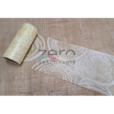 Fólie/stuha dekorační 12 cm x 200 cm - krémová s ornamenty