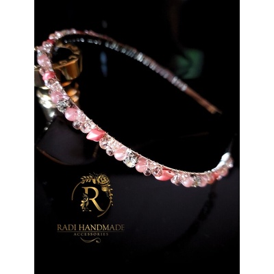Radi handmade Ръчно изработена диадема с черешов кварц и млечно розови ромбовидни перли (871)