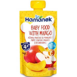 Hamanek пауч ябълка и манго 4м+ -120 г
