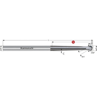 Karnasch 3064850800 | Tvrdokovová 3D rádiusová fréza s guľovým čelom 250° 8/4,0x45-100x8 mm, Z=2