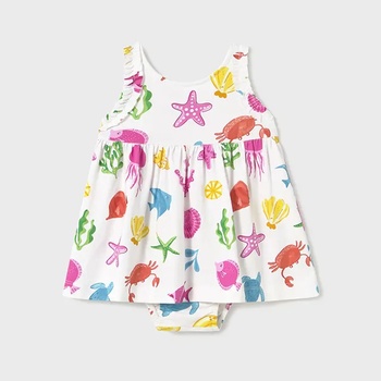 Mayoral Рокля с щампи морски свят и гащички фуксия за мини момиче Майорал