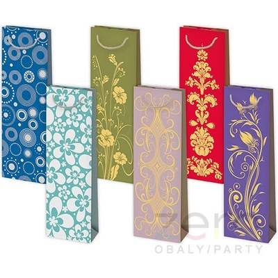 Taška papírová dárková na láhev 13x38x11cm (lux) - barevná grafika (mix 2)