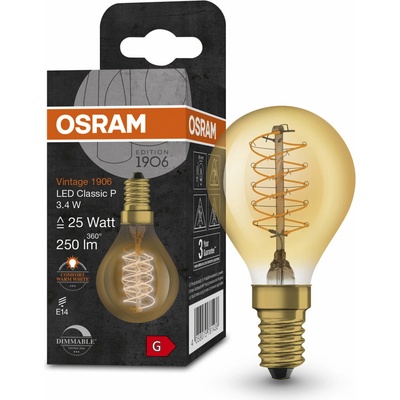 Osram zlatá stmievateľná LED žiarovka E14 3,4 W VINTAGE, teplá biela 4058075761438