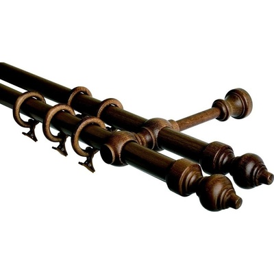OK-GarnýžeCZ - Garnýž dvouřadá 28mm odstín ořech 320 cm do stěny / kroužky s žabkou