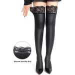 SuperLove Matte Look Faux Leather Lace Stockings 82094 Black L-XXL