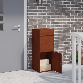vidaXL Пощенска кутия за пратки с врата Ръждясало 41 x 38 x 103 см (874939)